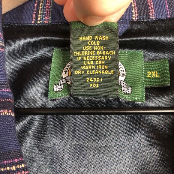 VTG CABELA'S Jacket Women's 2XL XXL Blue Stripe Woven Zip Pockets Lined Cotton - Picture 5 of 15